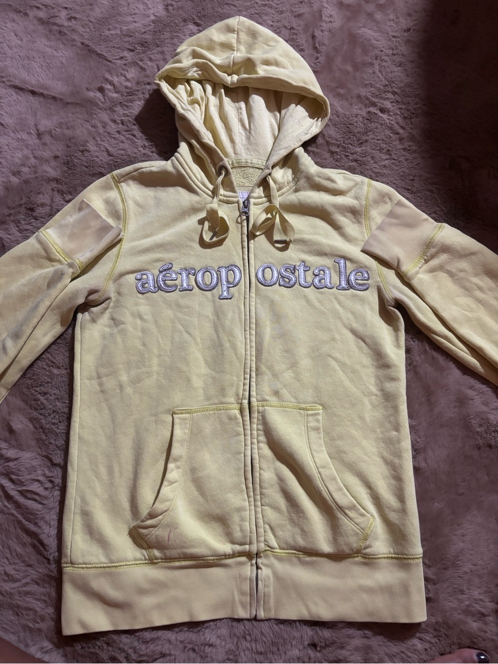 Aeropostale Yellow Full-Zip Hoodie Sweatshirt Size M Y2K Logo Applique
